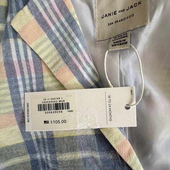 Janie and Jack Plaid Linen Cotton Blazer Jacket Boys 18 24 Mos Blue Pink Preppy - Picture 11 of 16